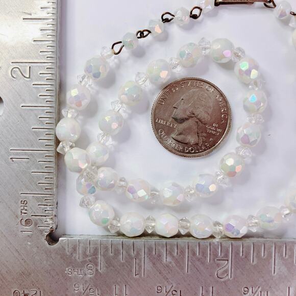 Vintage 1950s West Germany AB Glass Bead Necklace Mid Century 16" Elegant Choker - Picture 10 of 12